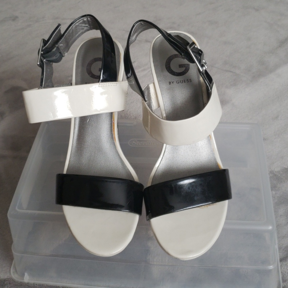 G by Guess Black/Cream Wedge Sandal